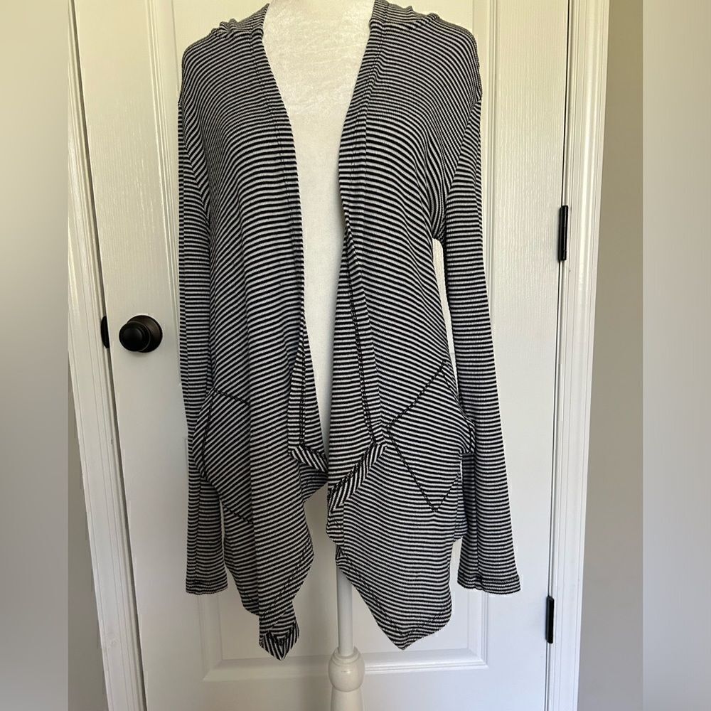 Philosophy Women’s Black & White Hooded Open Front Cardigan Size Medium